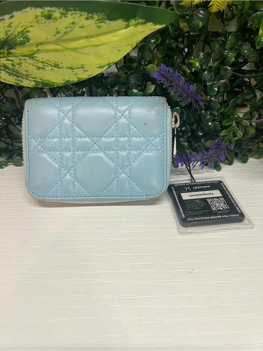 Christian Dior Cloud Blue Calfskin Cannage Lady Dior Wallet